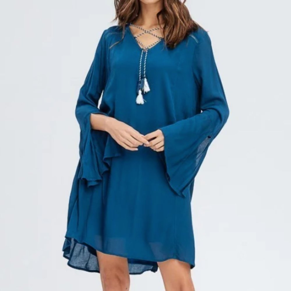 Crescent Amarelo Lace up Tassel Dress